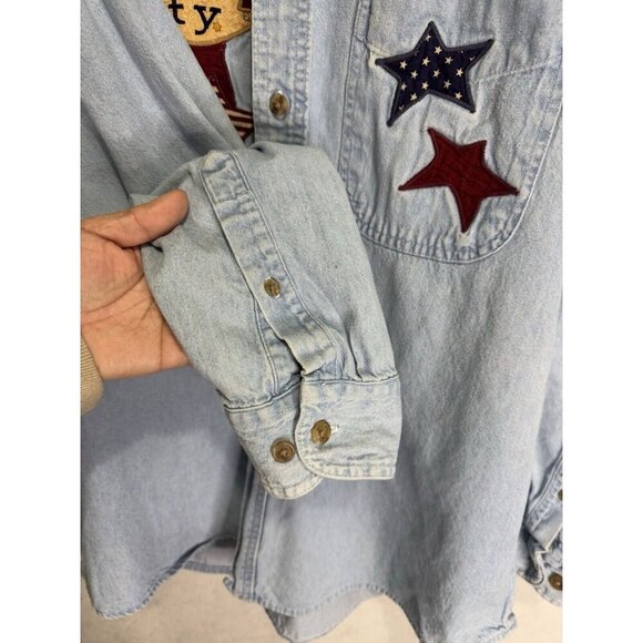 THREE RIVERS Vintage Mens Denim Embroidered Patriotic Stars USA Flag LARGE - Picture 10 of 12